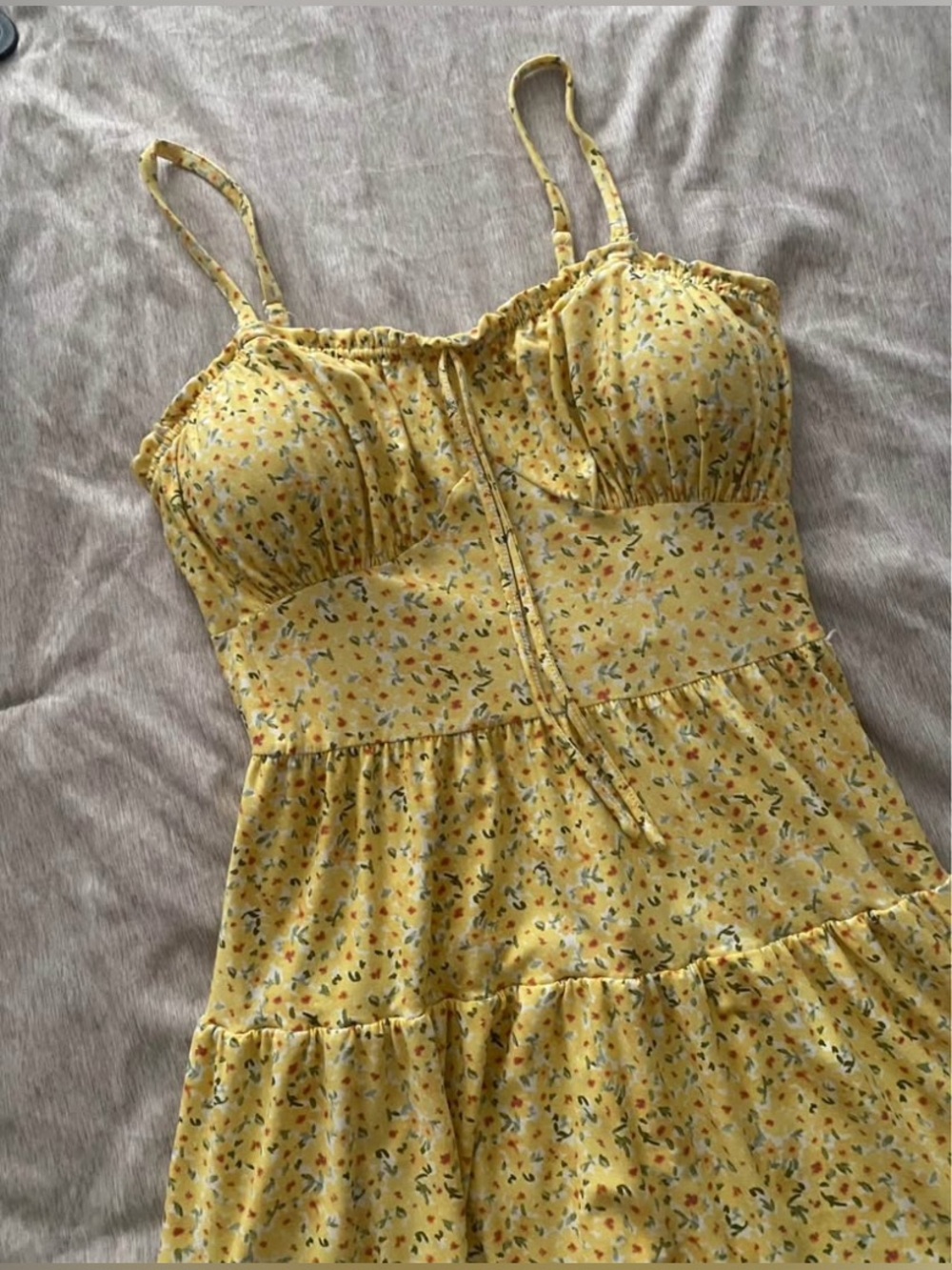 Yellow Floral Sundress with Adjustable Spaghetti Straps